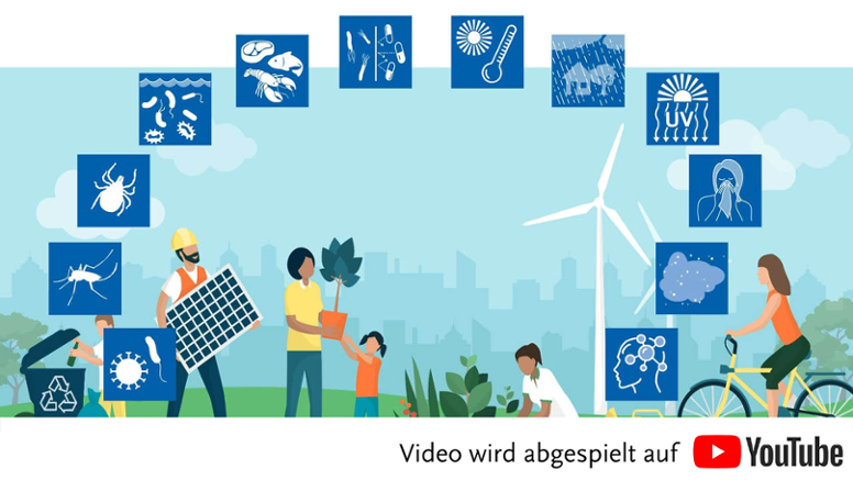 Video auf YouTube: Wie der Klimawandel auf unsere Gesundheit wirkt - Fokus auf Infektionskrankheiten und antimikrobielle Resistenz. (© RKI) Video auf YouTube: Wie der Klimawandel auf unsere Gesundheit wirkt - Fokus auf Infektionskrankheiten und antimikrobielle Resistenz.